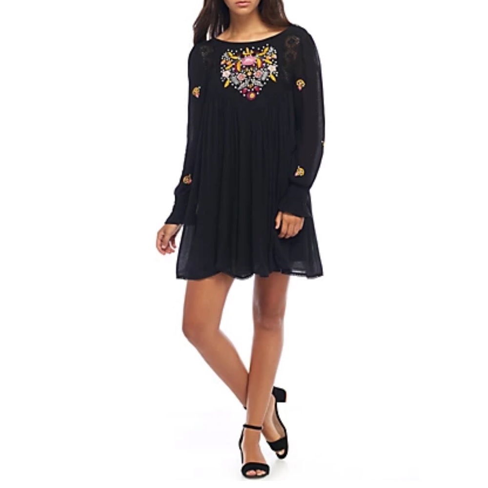 NWT Free People Mohave Embroidered Mini Dress Black XS